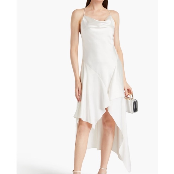 ALICE + OLIVIA us 2 ivory satin 
Evana asymmetric draped satin-twill midi dress - Picture 4 of 5